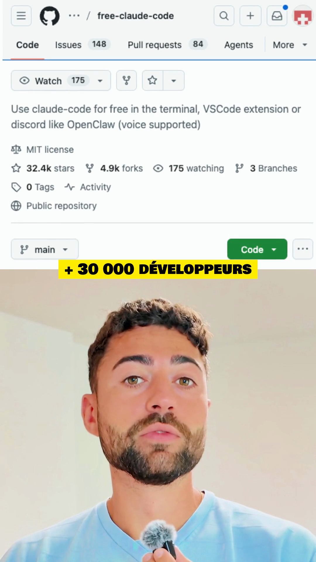 Le repo GitHub avec le compteur d'étoiles surligné en jaune